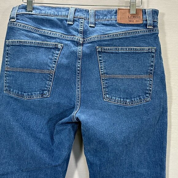 L.L. Bean Jeans Mens 34 Standard Fit Medium Wash Cotton Stretch Logo Pockets - Picture 6 of 9